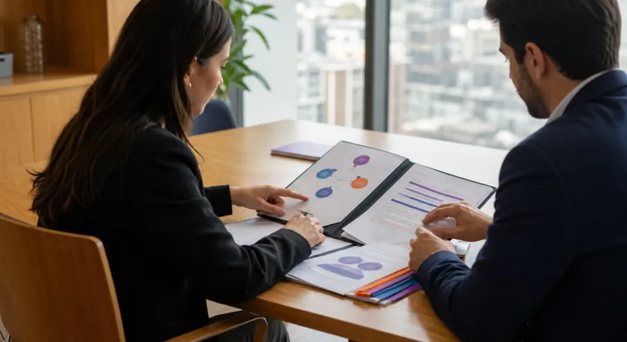 Profesionales revisando antecedentes para crear una corredora de seguros en Chile