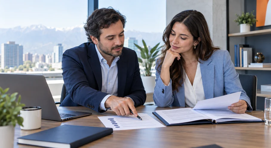 Dos fundadores comparando reglas de firma y administración para una SpA